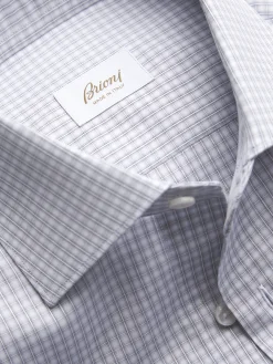 Discount Brioni and lead grey checked cotton formal shirt White