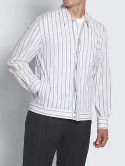Fashion Brioni White and lead grey striped cotton seersucker blouson