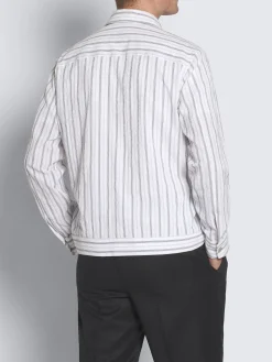 Fashion Brioni White and lead grey striped cotton seersucker blouson