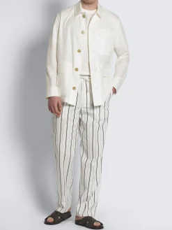 Fashion Brioni White and lead grey striped cotton seersucker blouson