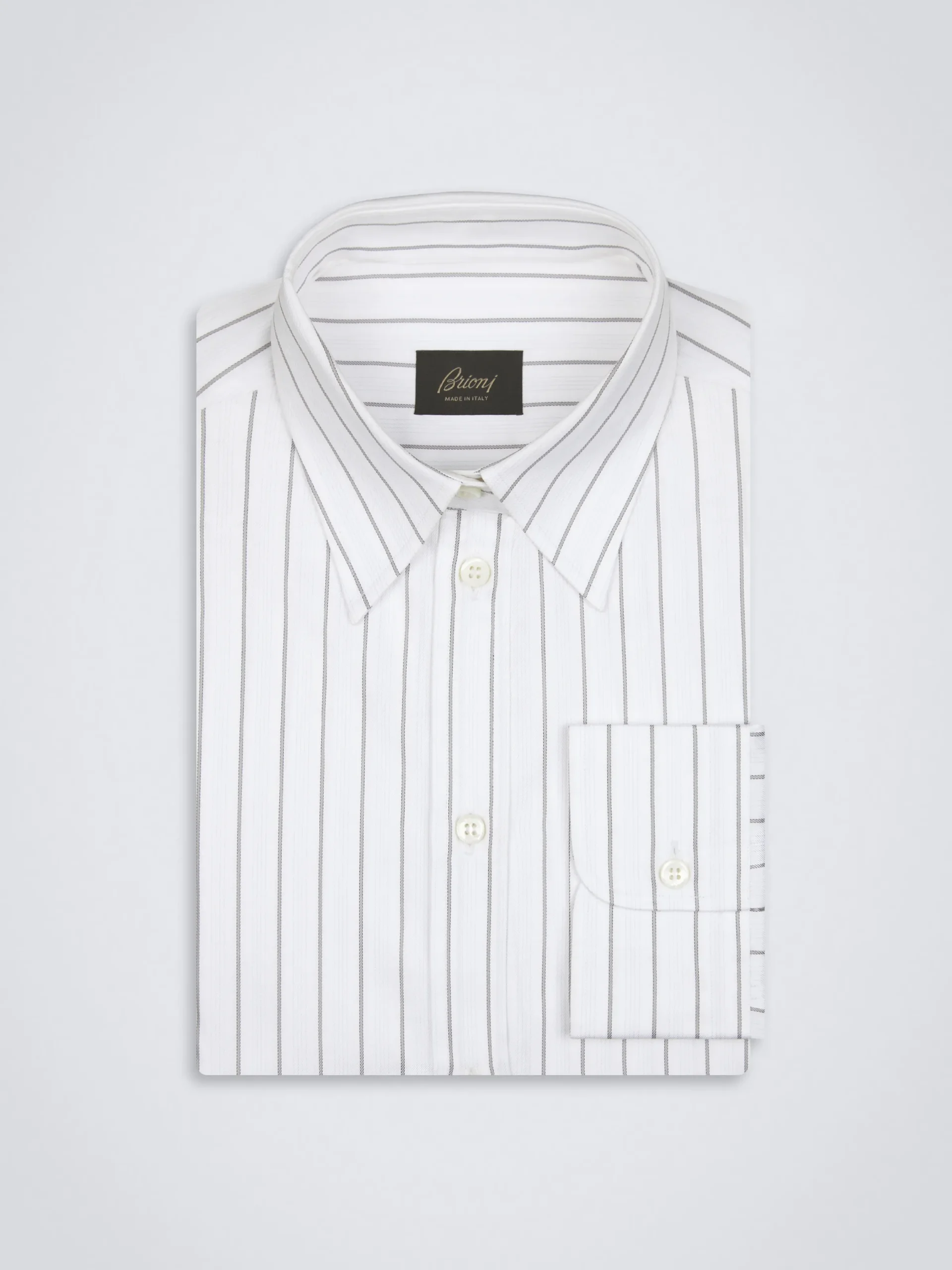 Best Brioni White and lead grey striped cotton twill shirt