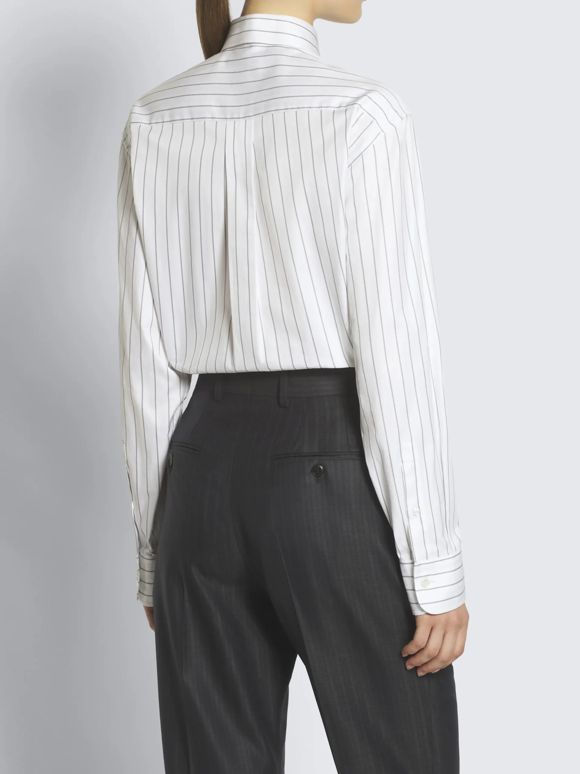 Best Brioni White and lead grey striped cotton twill shirt