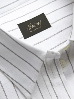 Best Brioni White and lead grey striped cotton twill shirt