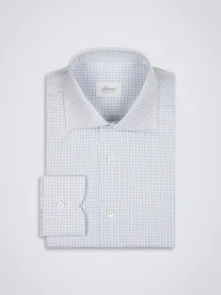 Best Brioni and light blue checked cotton formal shirt White
