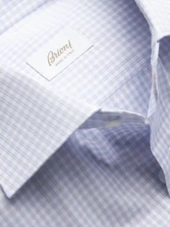 Best Brioni and light blue checked cotton formal shirt White
