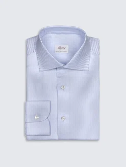 Fashion Brioni and light blue striped Sea Island cotton twill formal shirt White