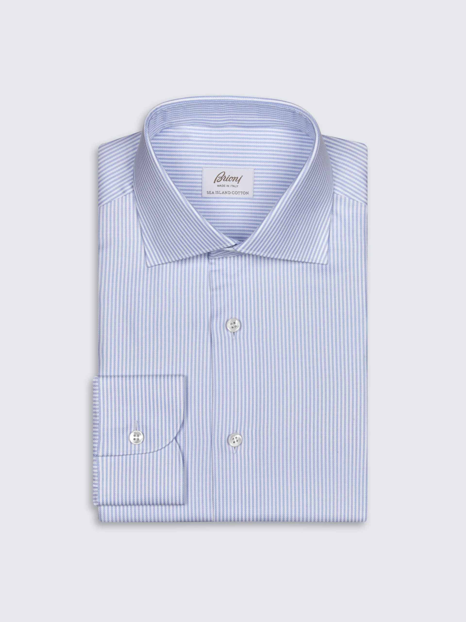 Fashion Brioni and light blue striped Sea Island cotton twill formal shirt White