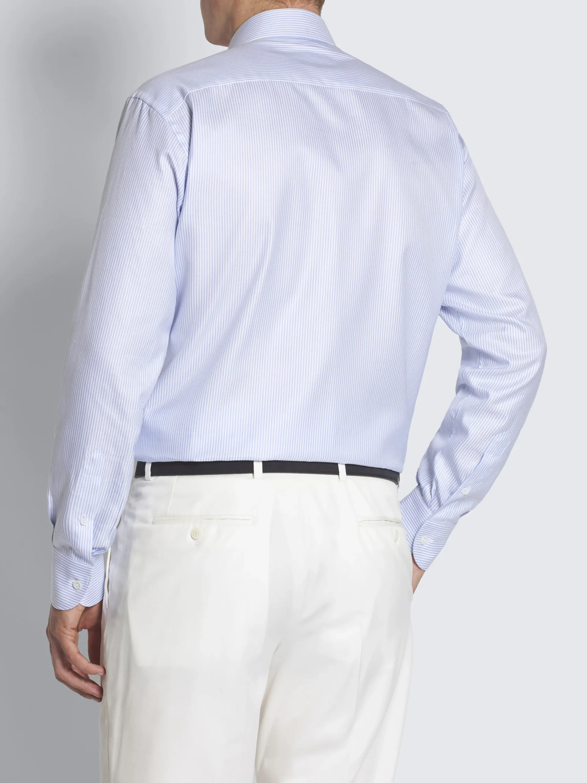 Fashion Brioni and light blue striped Sea Island cotton twill formal shirt White