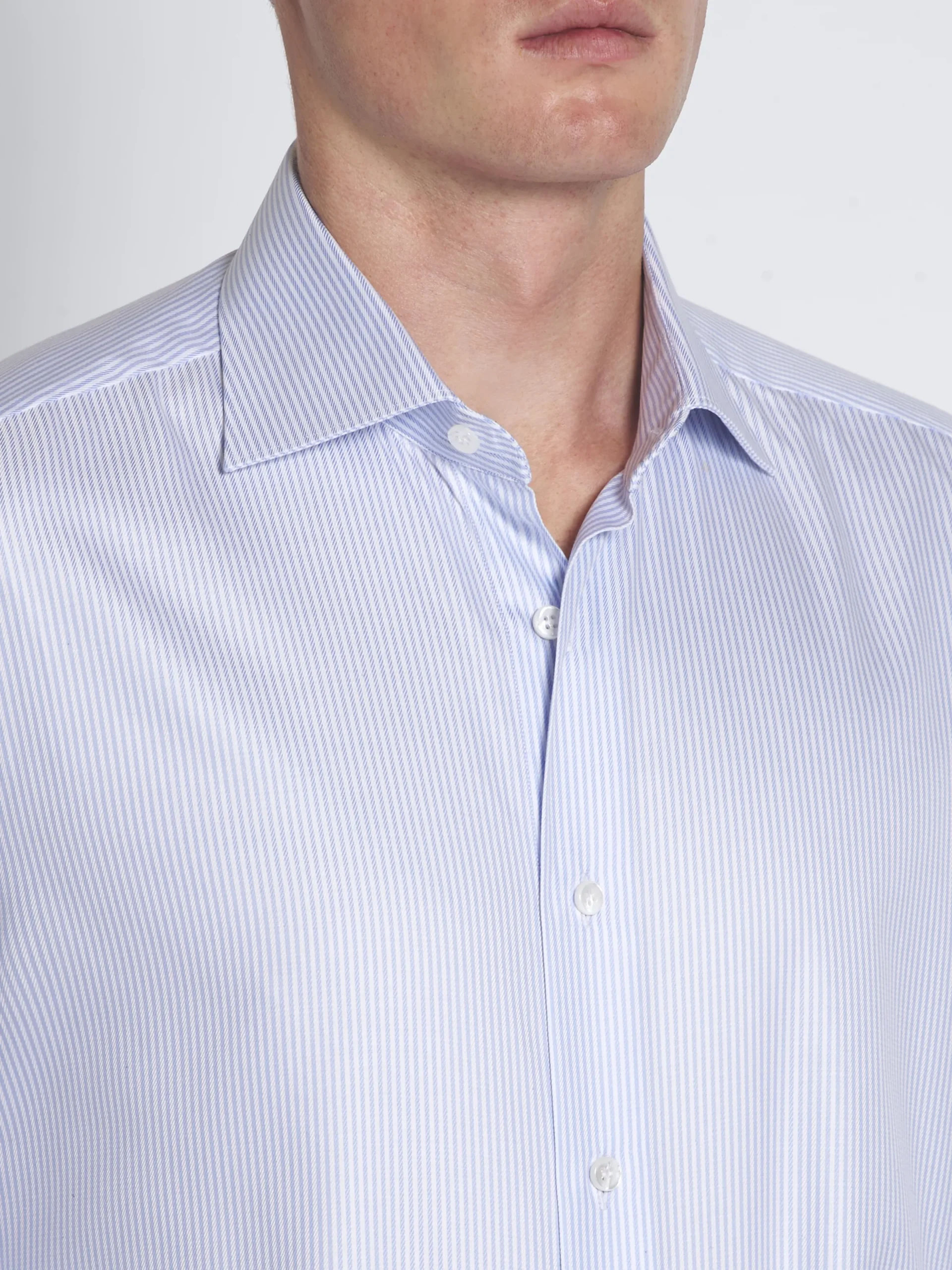 Fashion Brioni and light blue striped Sea Island cotton twill formal shirt White