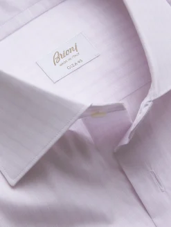 Sale Brioni and lilac checked Giza 45 cotton formal shirt White
