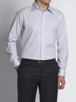 Clearance Brioni White and micro-checked Ginza 45 cotton formal shirt Lilac