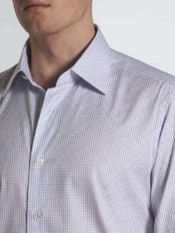 Clearance Brioni White and micro-checked Ginza 45 cotton formal shirt Lilac