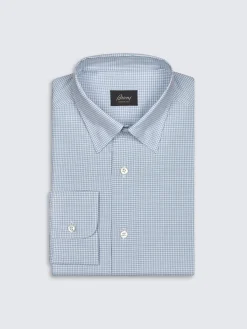 Fashion Brioni White and checked cotton hidden button-down shirt Petroleum blue