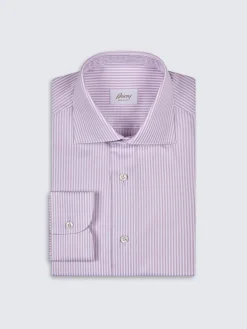 Hot Brioni White and striped organic cotton formal shirt Pink