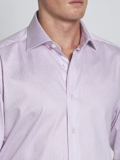 Hot Brioni White and striped organic cotton formal shirt Pink