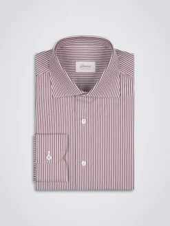 New Brioni and red striped organic cotton formal shirt White