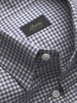 Outlet Brioni and royal blue cotton hidden button down shirt White