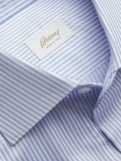 Hot Brioni and sky blue striped organic cotton formal shirt White