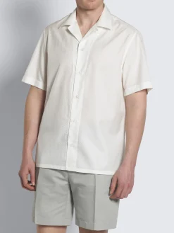 New Brioni White silk seersucker cuban shirt