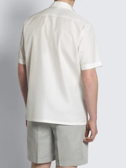 New Brioni White silk seersucker cuban shirt